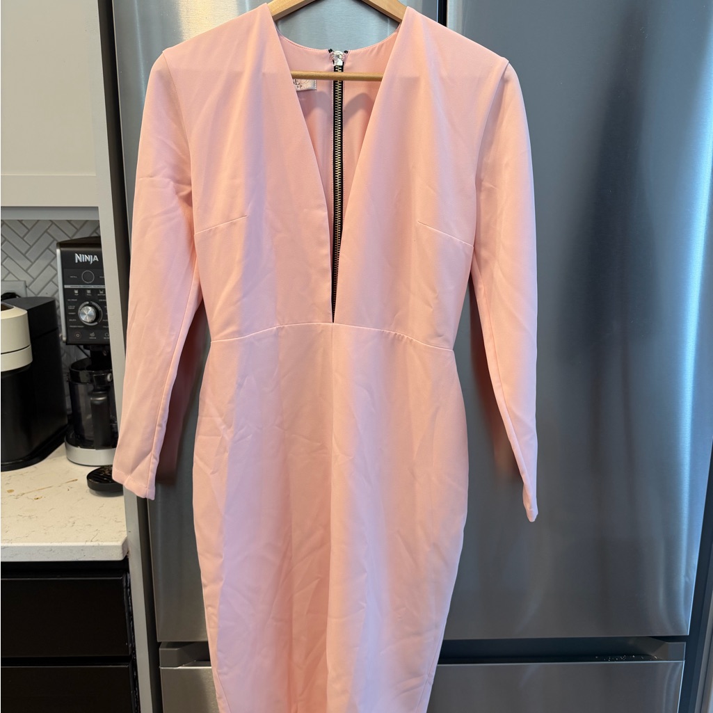 House Of Cb Blush Pink Long Sleeve V-Neck Sheath Dress